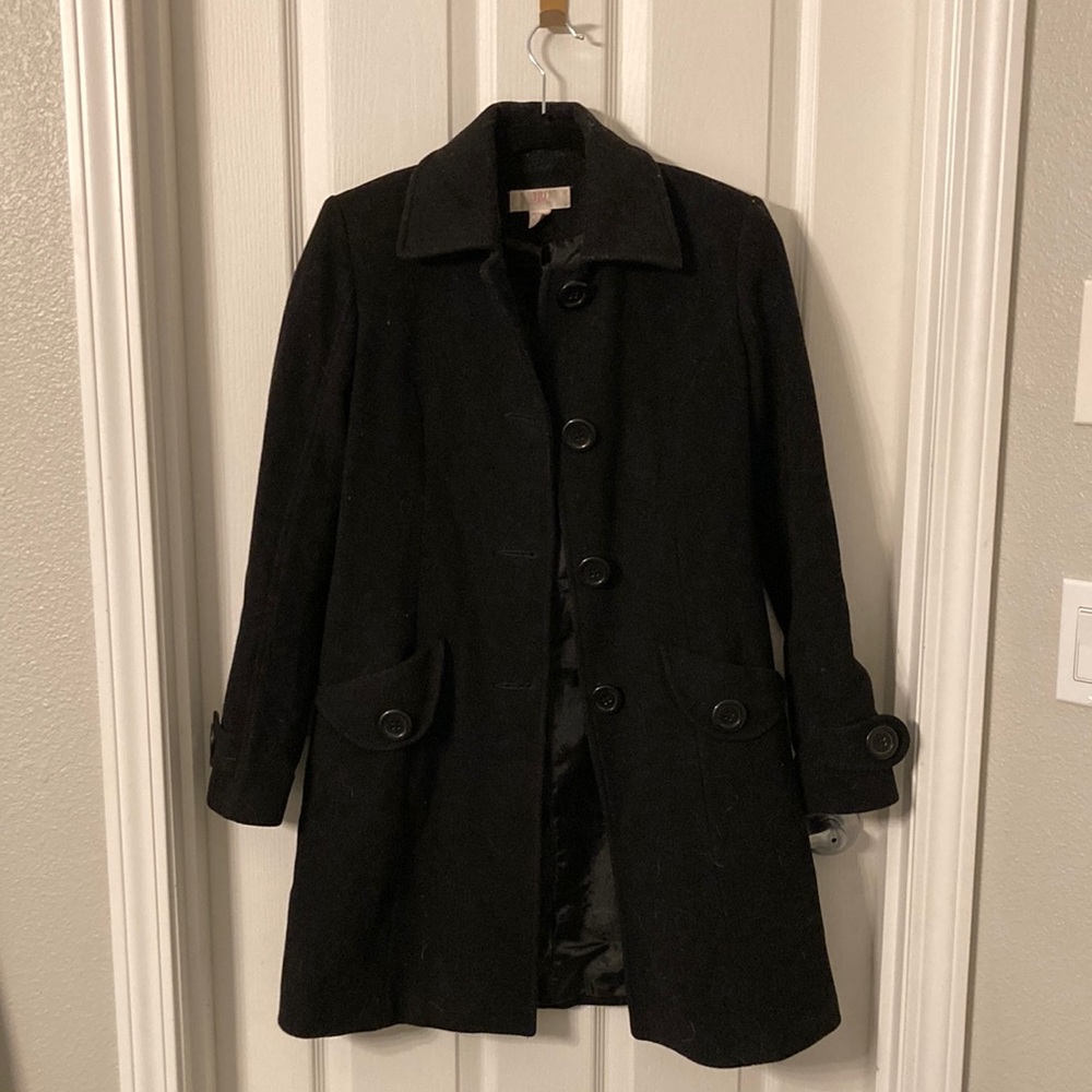 JLo by Jennifer Lopez black felt dress coat, size PXS